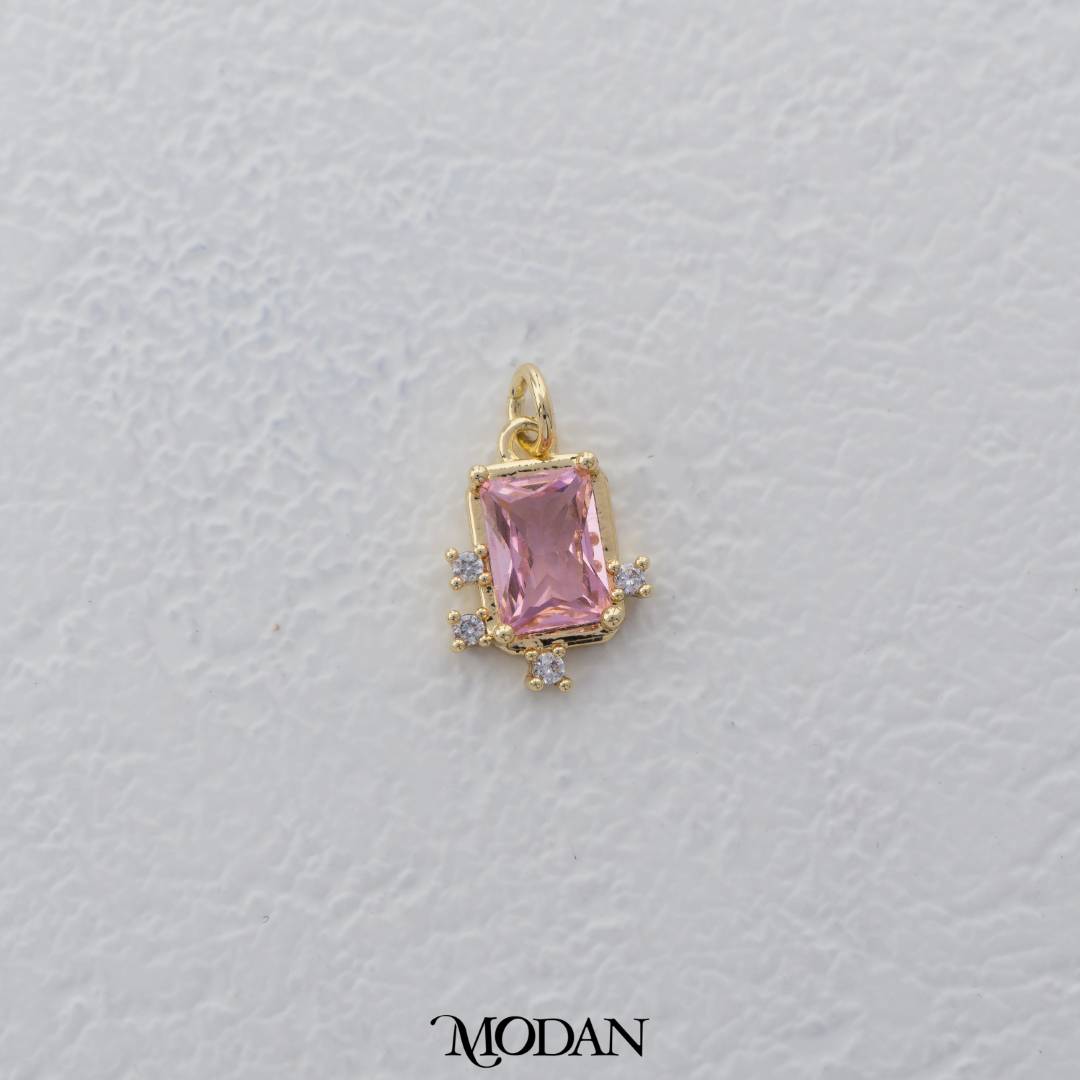 Mini Red Pink Clear Rectangular Charm DIY Charm Liontin Warna-Warni Persegi Panjang Berlian Hypoallergenic Gold Filled