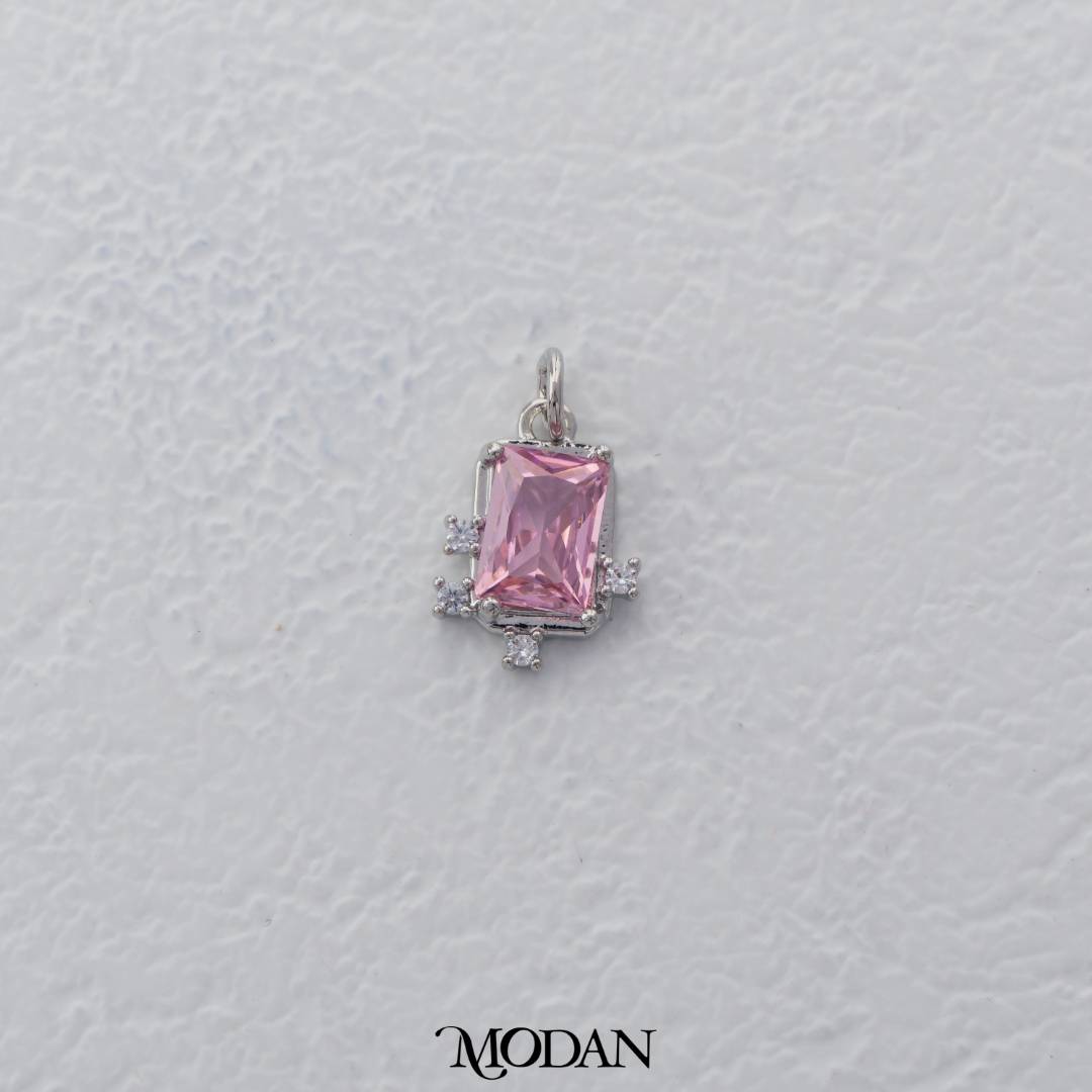 Mini Red Pink Clear Rectangular Charm DIY Charm Liontin Warna-Warni Persegi Panjang Berlian Hypoallergenic Gold Filled