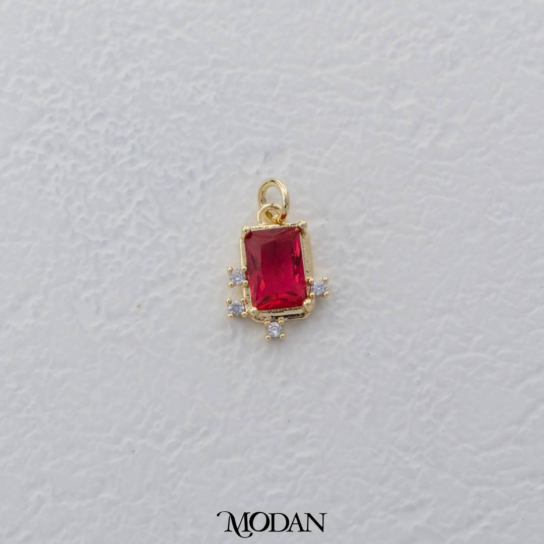 Mini Red Pink Clear Rectangular Charm DIY Charm Liontin Warna-Warni Persegi Panjang Berlian Hypoallergenic Gold Filled