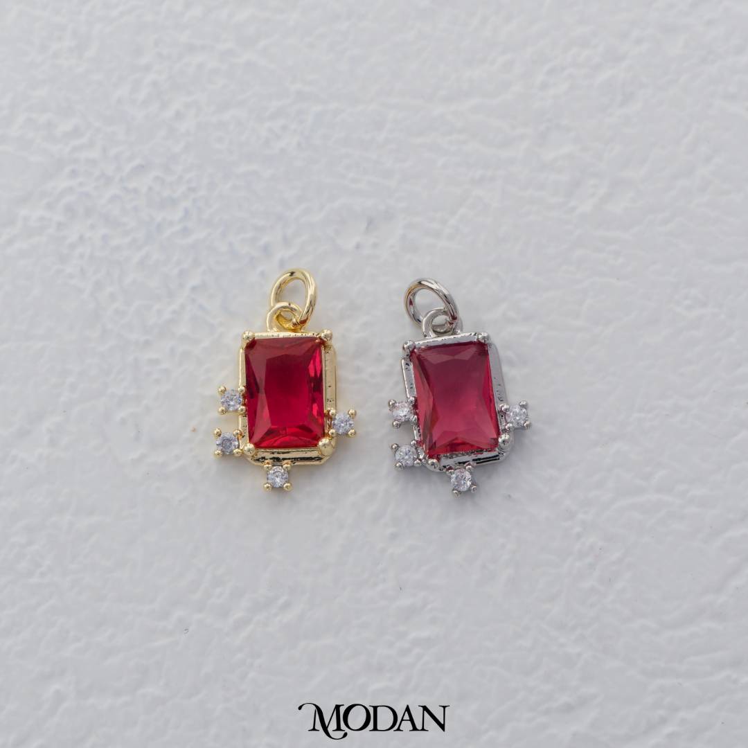Mini Red Pink Clear Rectangular Charm DIY Charm Liontin Warna-Warni Persegi Panjang Berlian Hypoallergenic Gold Filled