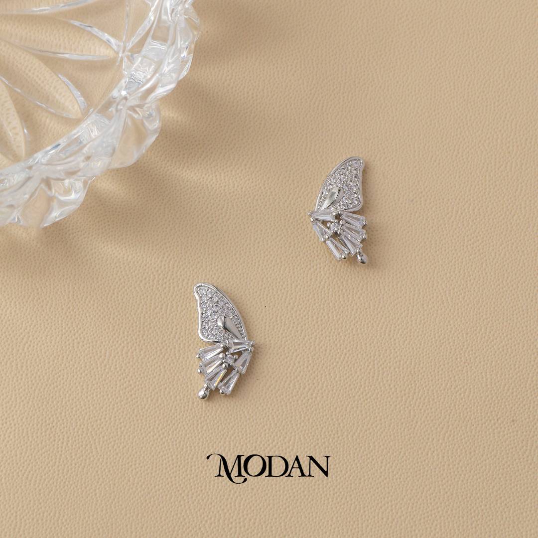 Sparkling Baguette Butterfly Wings Mariposa Stud Earrings Anting Kupu - Kupu Hypoallergenic Gold Filled