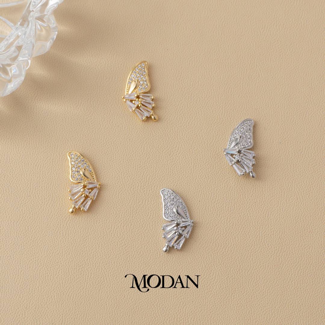 Sparkling Baguette Butterfly Wings Mariposa Stud Earrings Anting Kupu - Kupu Hypoallergenic Gold Filled