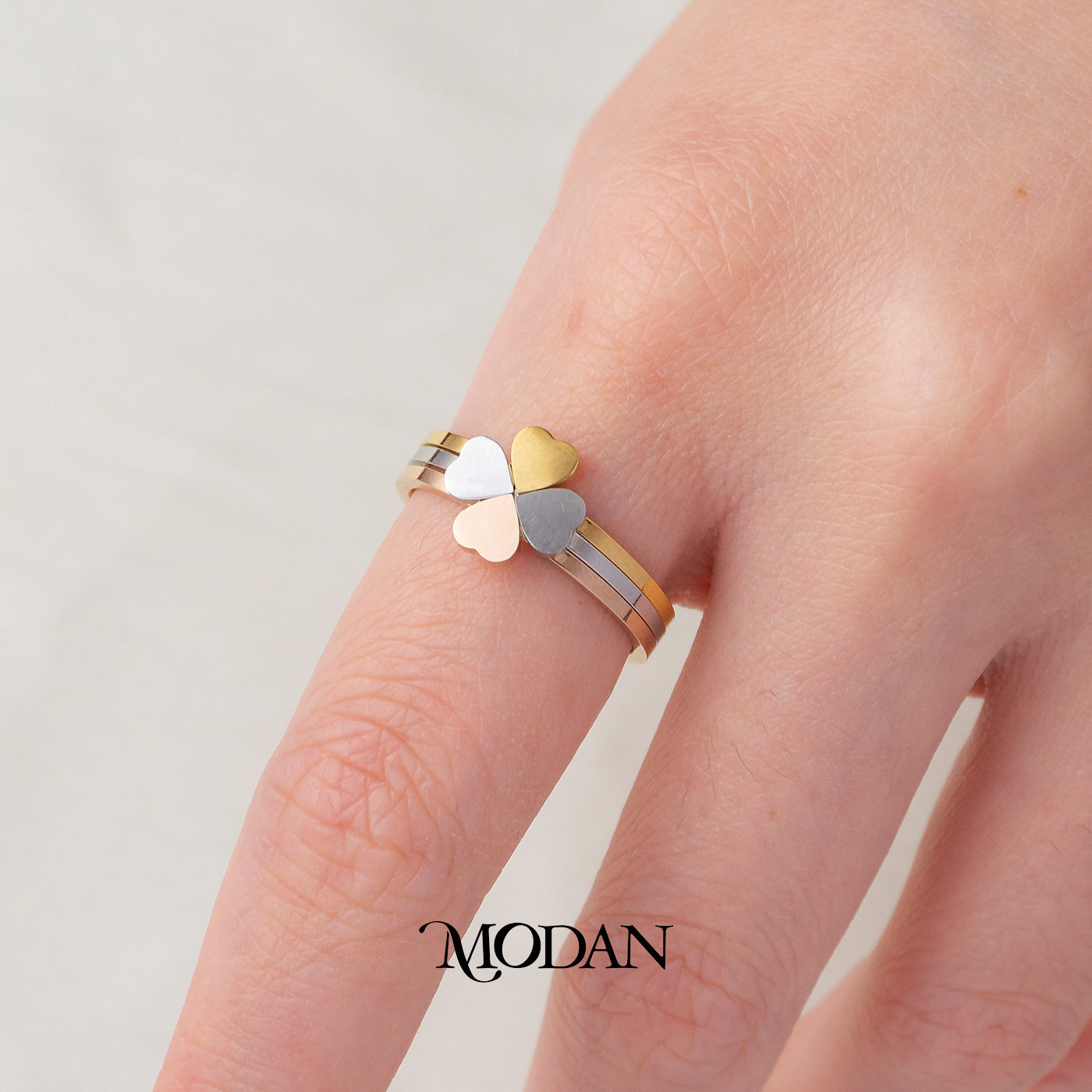 (1 Set 3 pcs) Four Leaf Clover Triple Band Ring Cincin 3 Layer Bunga Semanggi Hypoallergenic Stainless Steel