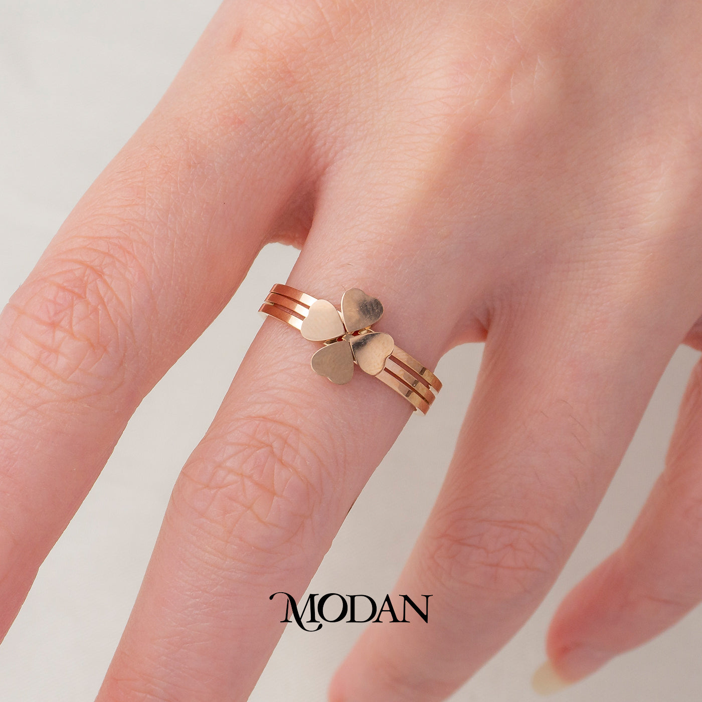 (1 Set 3 pcs) Four Leaf Clover Triple Band Ring Cincin 3 Layer Bunga Semanggi Hypoallergenic Stainless Steel