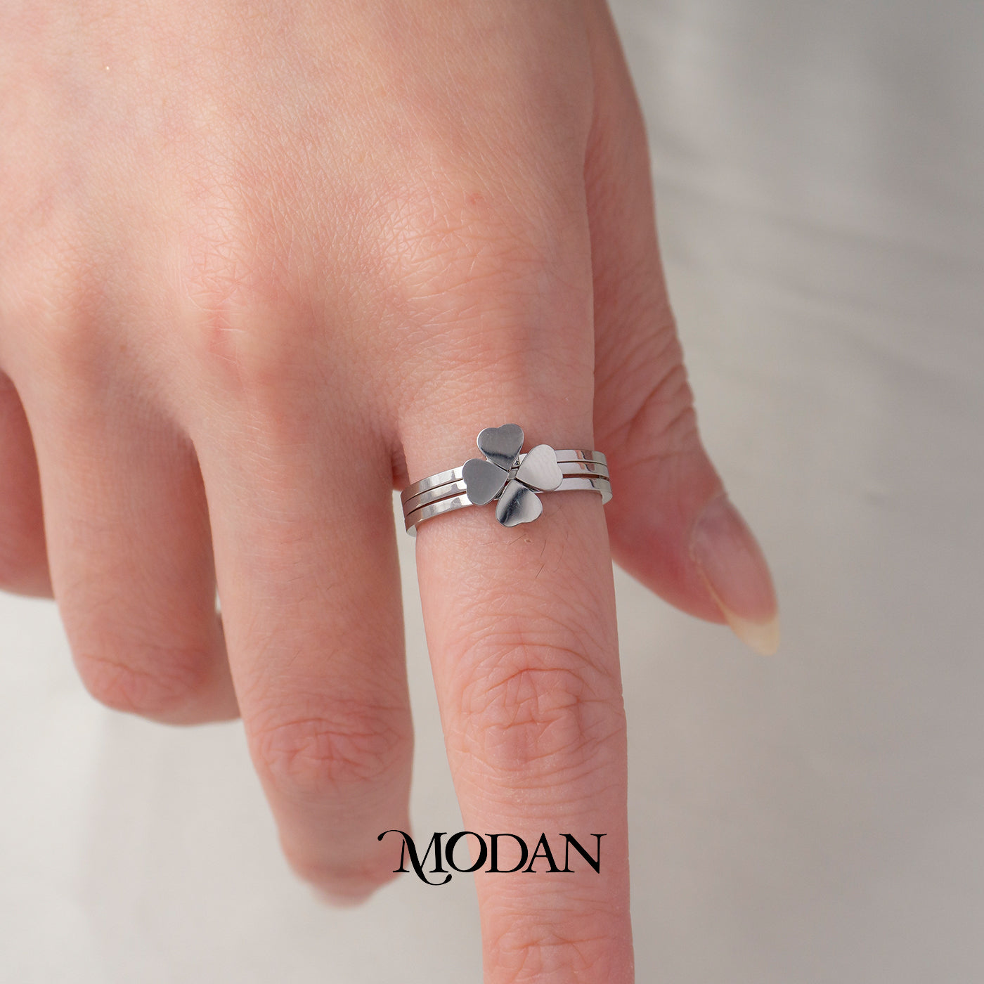 (1 Set 3 pcs) Four Leaf Clover Triple Band Ring Cincin 3 Layer Bunga Semanggi Hypoallergenic Stainless Steel