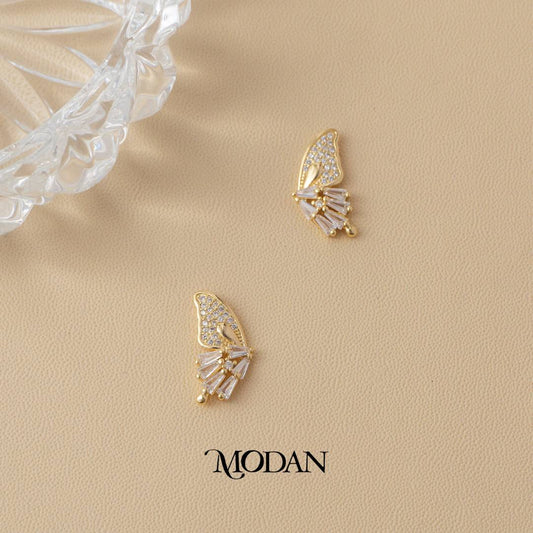 (18mm) Sparkling Baguette Butterfly Mariposa Animal Stud Earrings Anting Kupu - Kupu Hypoallergenic Gold Plated