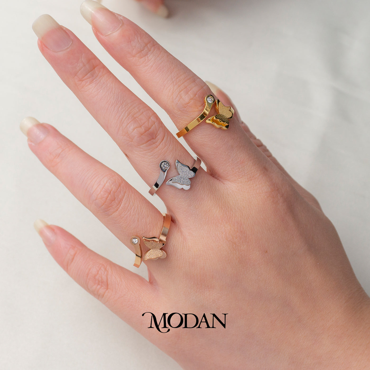 Minimalist Butterfly Layer Open Ring Cincin Layer Kupu Kupu Minimalis Hypoallergenic Stainless Steel