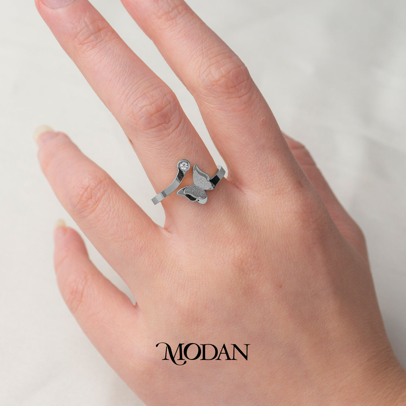 Minimalist Butterfly Layer Open Ring Cincin Layer Kupu Kupu Minimalis Hypoallergenic Stainless Steel