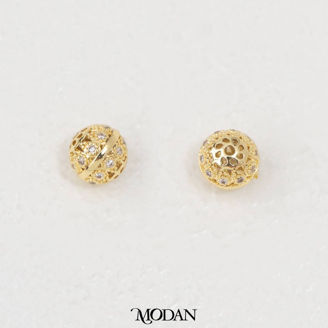 Golden Hollow Filigree Round Ball DIY Beads Spacer Liontin Bola Bulat Berongga Hypoallergenic Gold Filled
