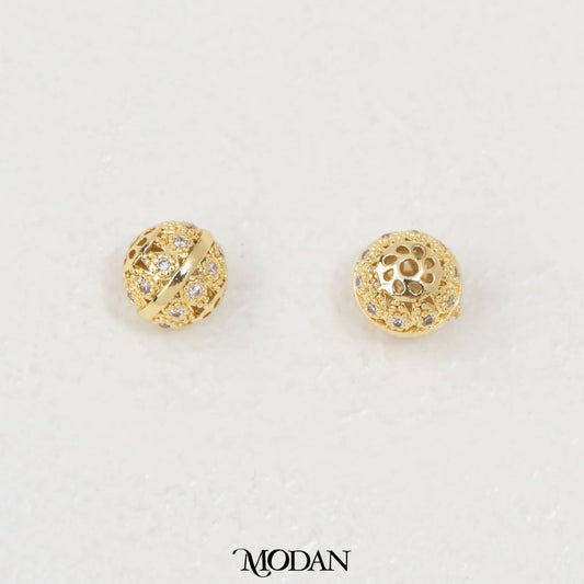 Golden Hollow Filigree Round Ball DIY Beads Spacer Liontin Bola Bulat Berongga Hypoallergenic Gold Filled