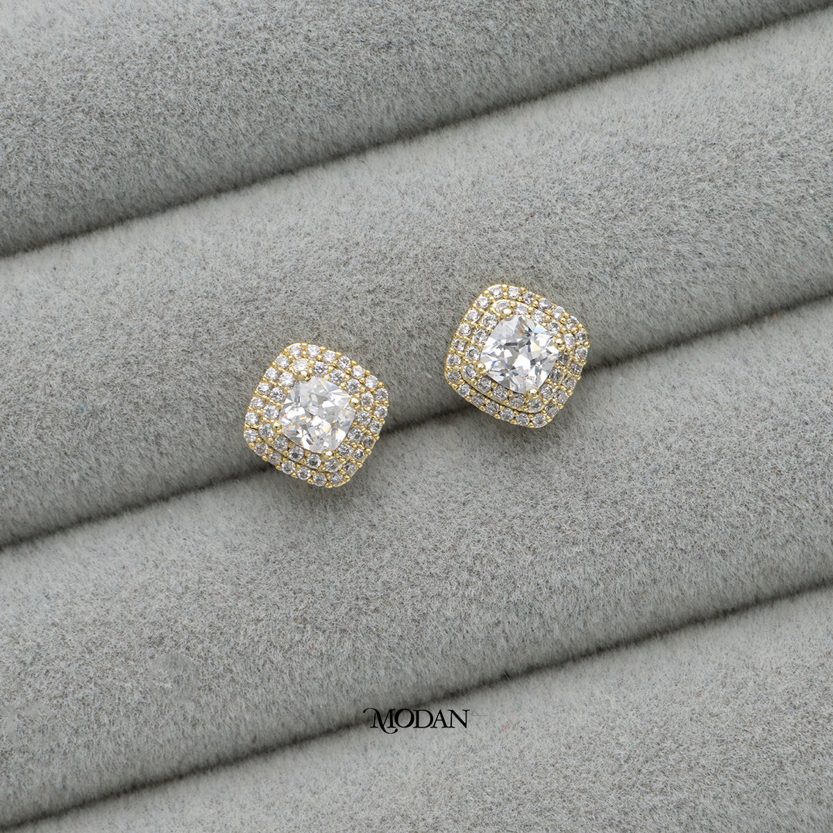 (10mm) Micro Paved Simple Square Stud Earrings Anting Tusuk Persegi Hypoallergenic Gold Plated