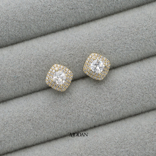 (10mm) Micro Paved Simple Square Stud Earrings Anting Tusuk Persegi Hypoallergenic Gold Plated