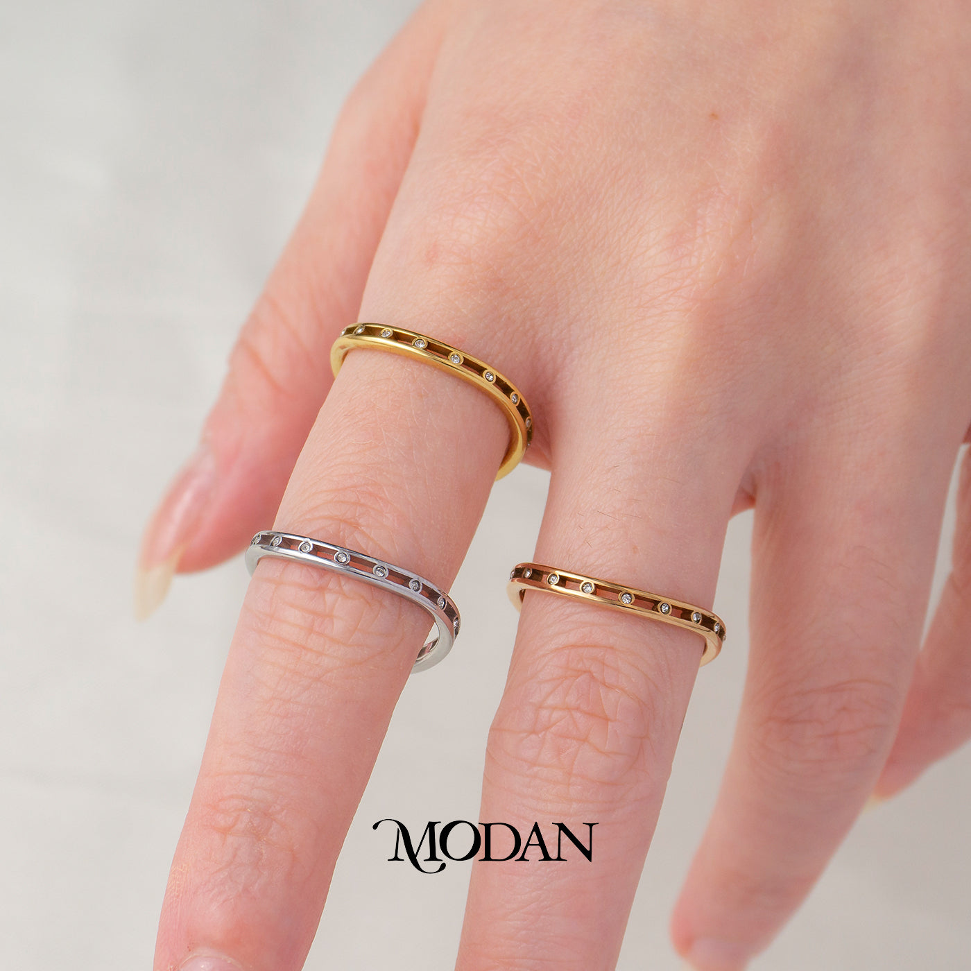 Dainty Double Line Zircon Ring Cincin Garis Hypoallergenic Stainless Steel