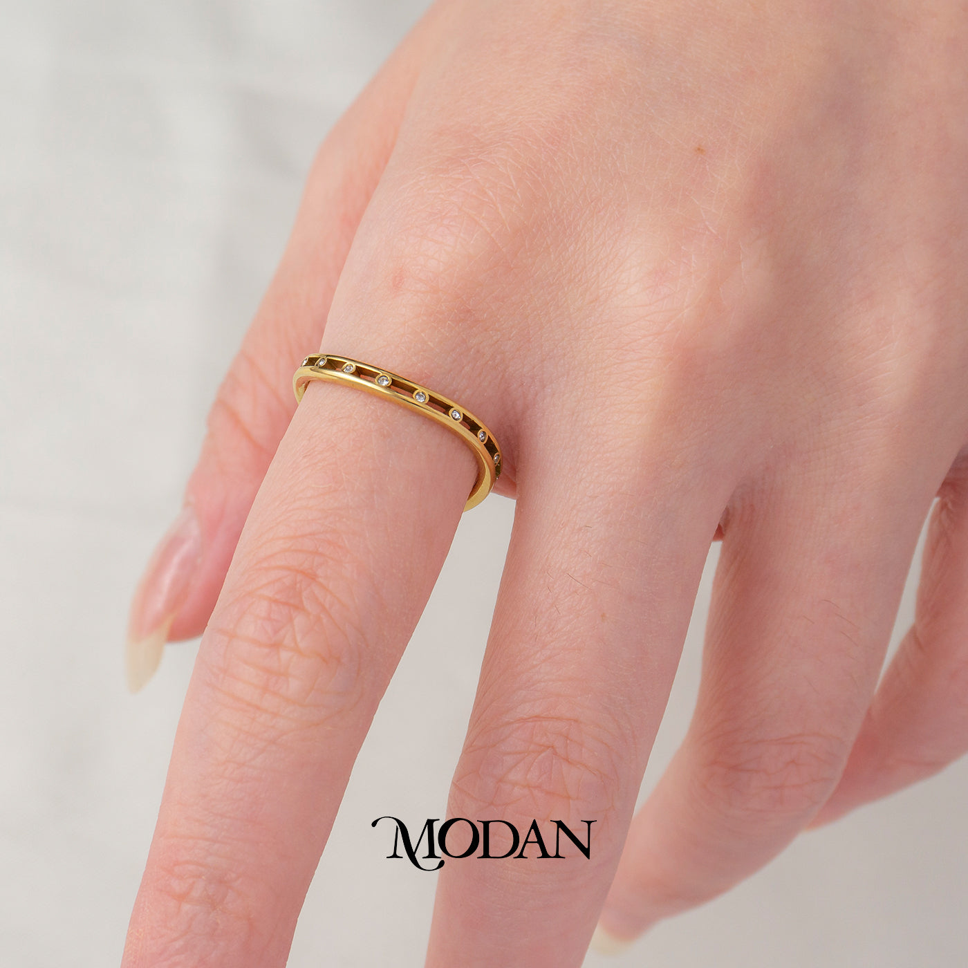 Dainty Double Line Zircon Ring Cincin Garis Hypoallergenic Stainless Steel