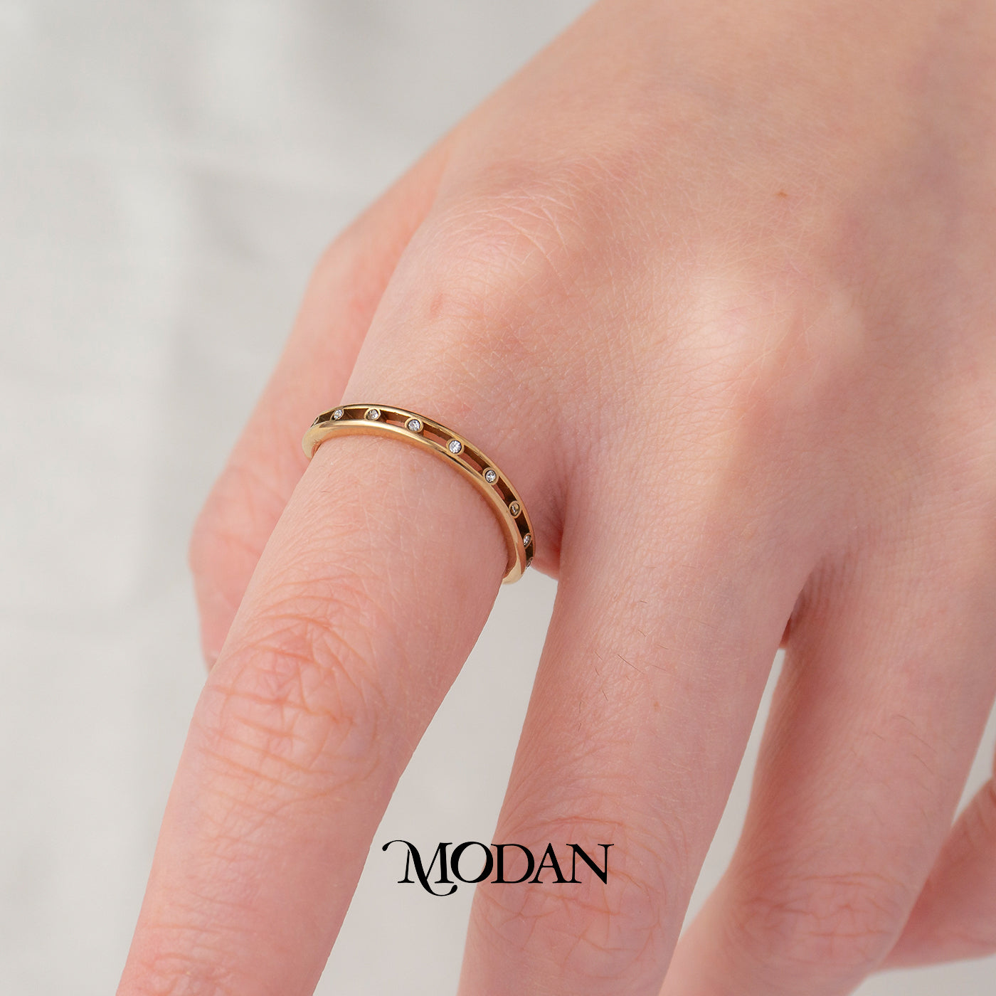 Dainty Double Line Zircon Ring Cincin Garis Hypoallergenic Stainless Steel