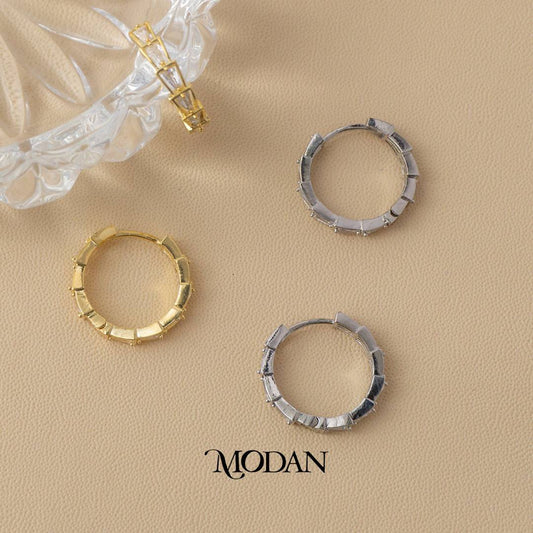 (19mm) Geometric Rectangular Pattern Hoop Earrings Anting Bulat Hypoallergenic Gold Plated