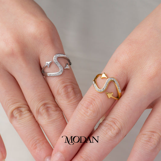 Wave Arrow Zircon Ring Cincin Gelombang Ujung Panah Hypoallergenic Stainless Steel