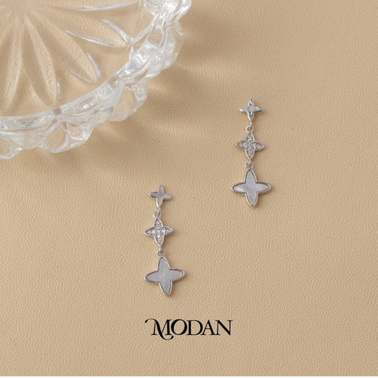 (26mm) Mother of Pearl Sparkling Mini Starburst Drop Stud Earrings Anting Bintang Kecil Hypoallergenic Gold Plated