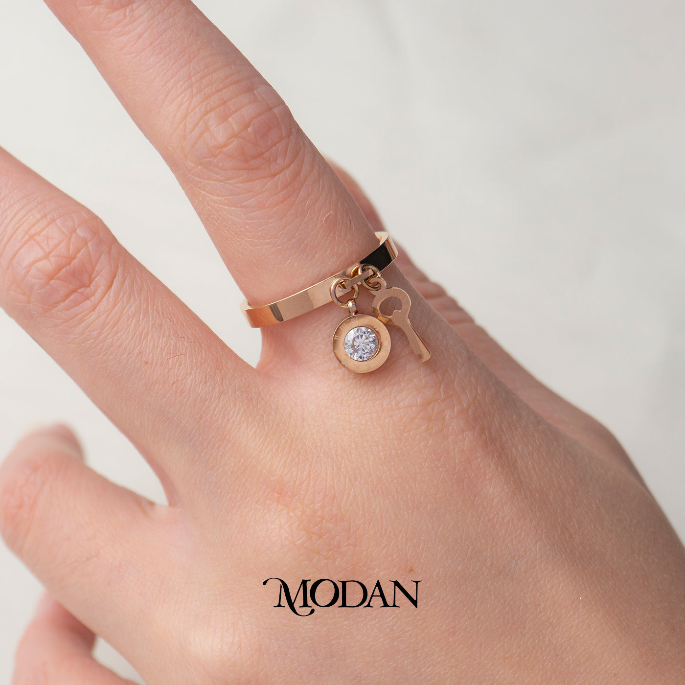Roman Numeral Key Charm Ring Cincin Gantung Kunci Angka Romawi Hypoallergenic Stainless Steel