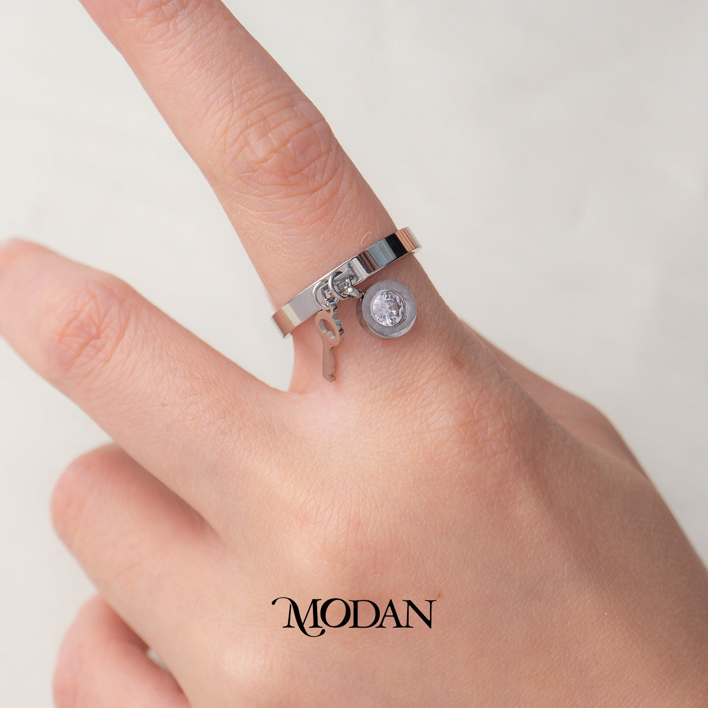 Roman Numeral Key Charm Ring Cincin Gantung Kunci Angka Romawi Hypoallergenic Stainless Steel