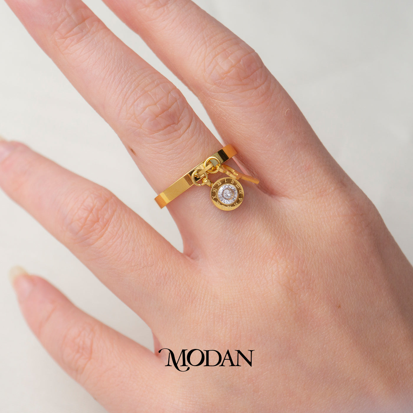 Roman Numeral Key Charm Ring Cincin Gantung Kunci Angka Romawi Hypoallergenic Stainless Steel