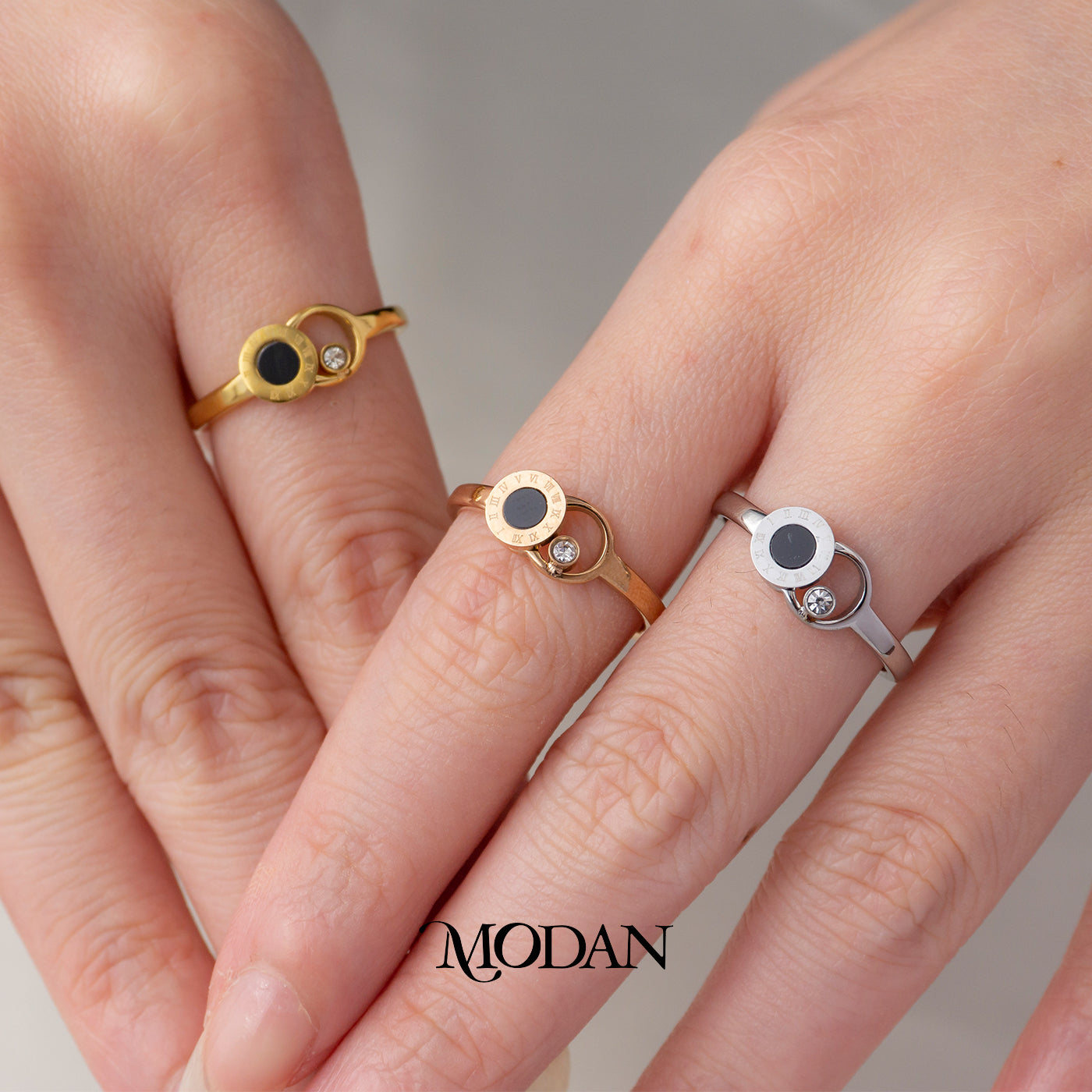 Interlocking Roman Numeral Ring Cincin Lingkaran Hitam Angka Romawi Hypoallergenic Stainless Steel