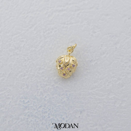 Golden Strawberry Pink Zirconia Charm DIY Charm Liontin Buah Stroberi Hypoallergenic Gold Filled