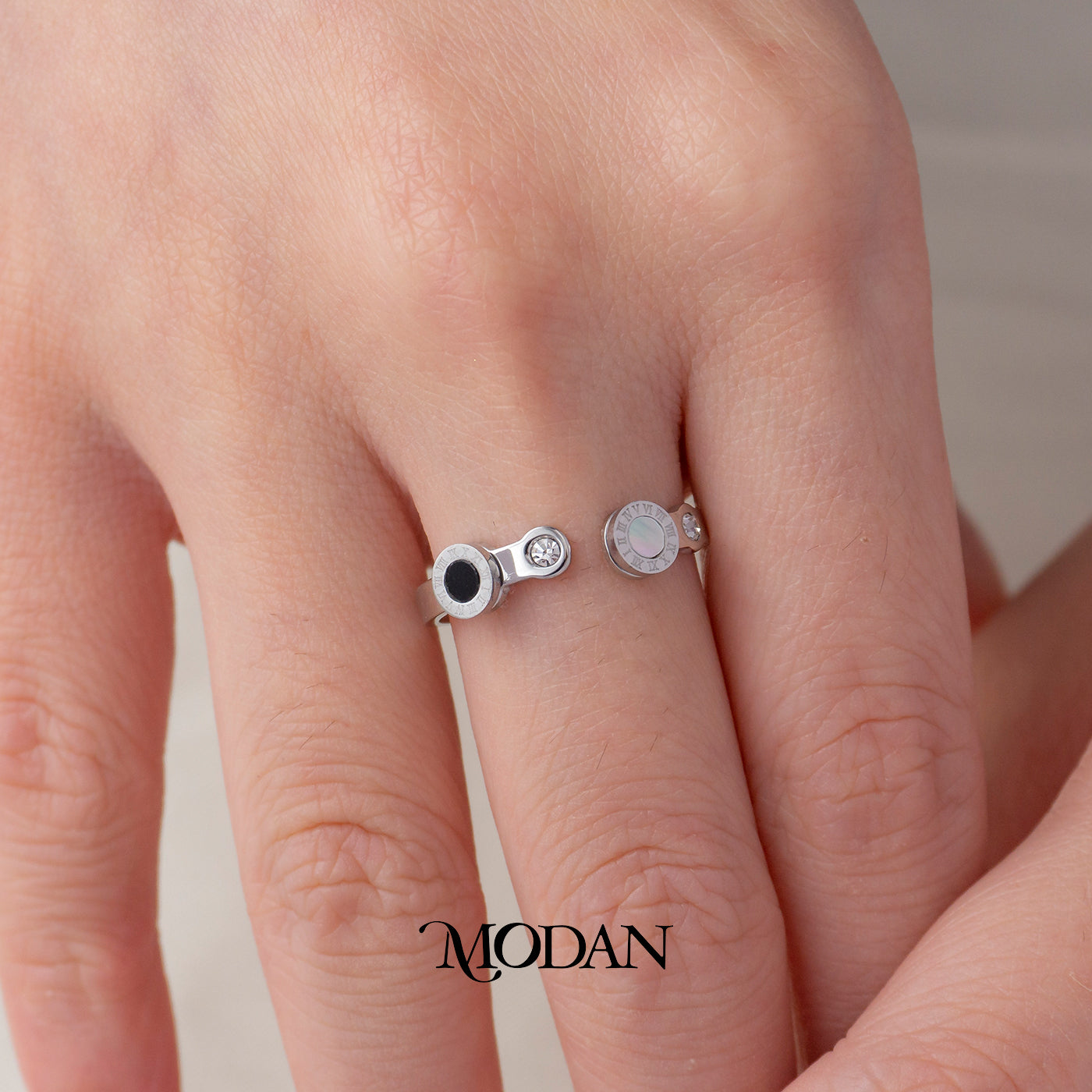 Open Roman Numeral Cuff Ring Cincin Terbuka Angka Romawi Hypoallergenic Stainless Steel