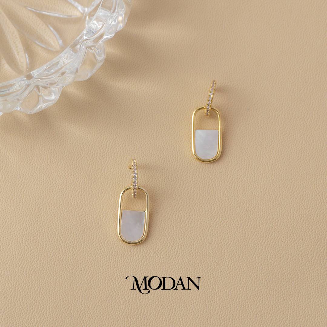 Sparkling Half Mother of Pearl Oval Drop Stud Earrings Anting Oval Hypoallergenic Gold Filled