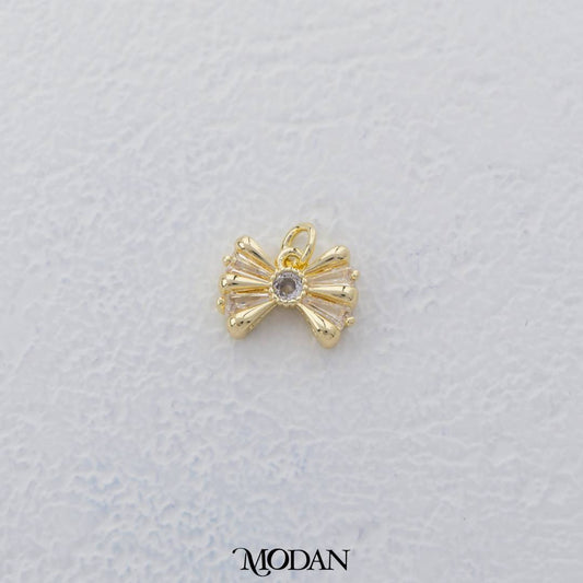 Mini Victorian Textured Ribbon Bow Charm DIY Charm Liontin Pita Klasik Hypoallergenic Gold Filled