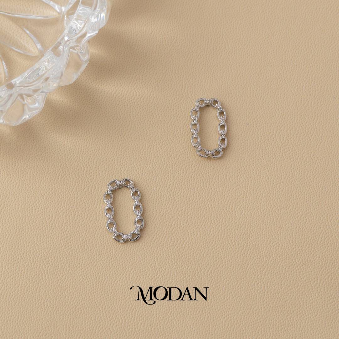 (15mm) Sparkling Oval Link Drop Stud Earrings Anting Tusuk Oval Hypoallergenic Gold Plated