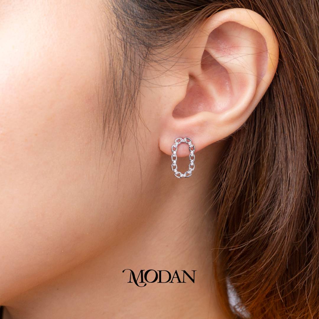 (15mm) Sparkling Oval Link Drop Stud Earrings Anting Tusuk Oval Hypoallergenic Gold Plated