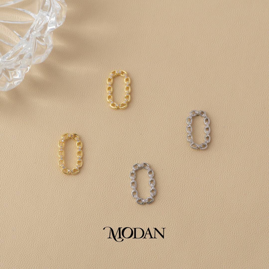 (15mm) Sparkling Oval Link Drop Stud Earrings Anting Tusuk Oval Hypoallergenic Gold Plated