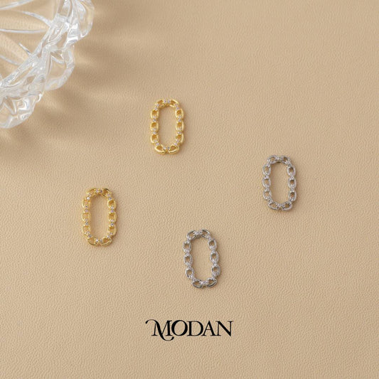 (15mm) Sparkling Oval Link Drop Stud Earrings Anting Tusuk Oval Hypoallergenic Gold Plated