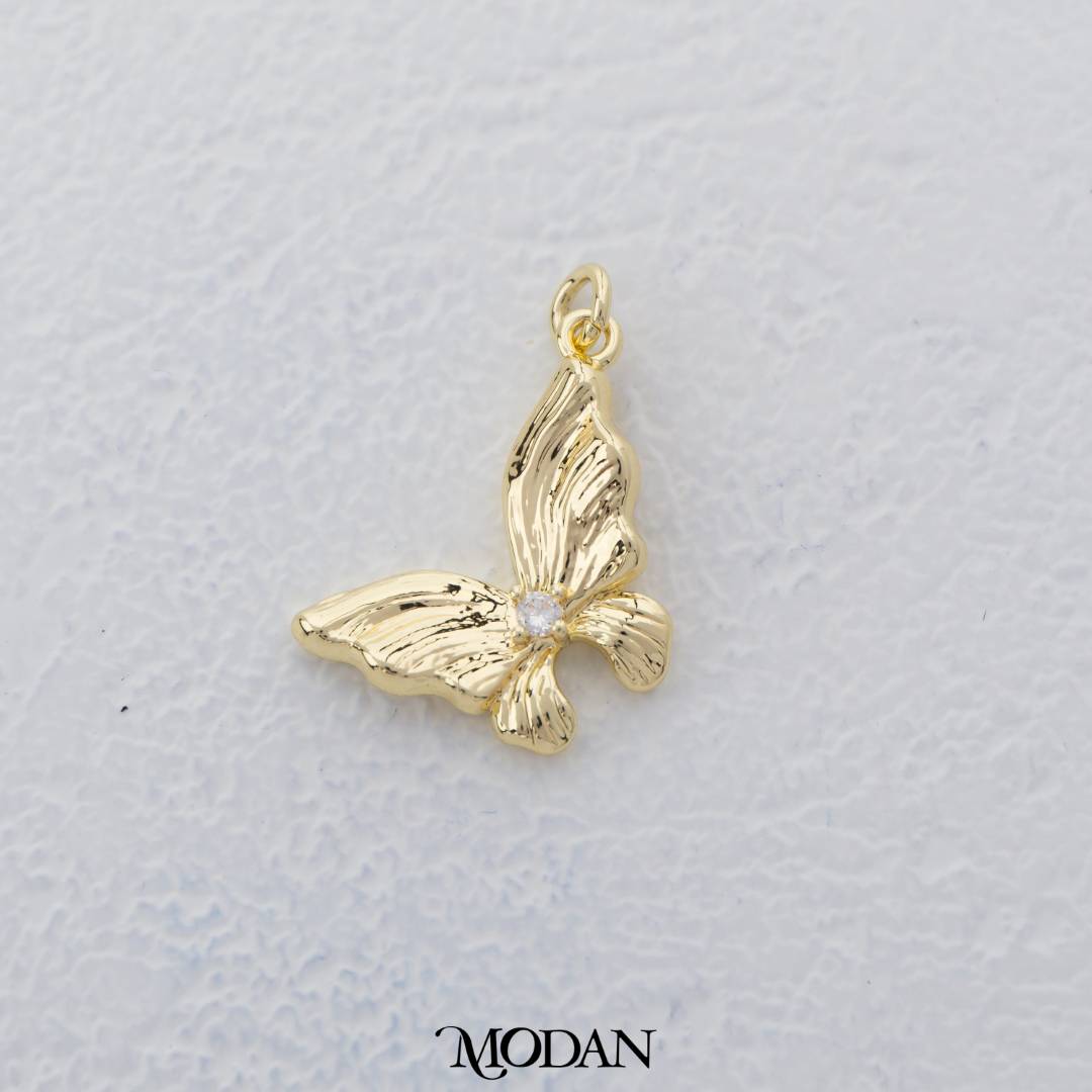 Elegant Textured Butterfly Wings Charm DIY Charm Liontin Sayap Kupu - Kupu Hypoallergenic Gold Filled