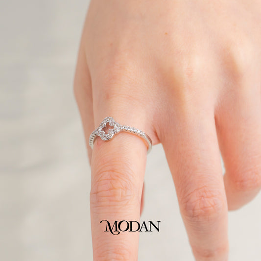 Simple Minimalist Lucky Clover Micro Pave Zirconia Ring Cincin Bunga Daun Hypoallergenic Gold Plated