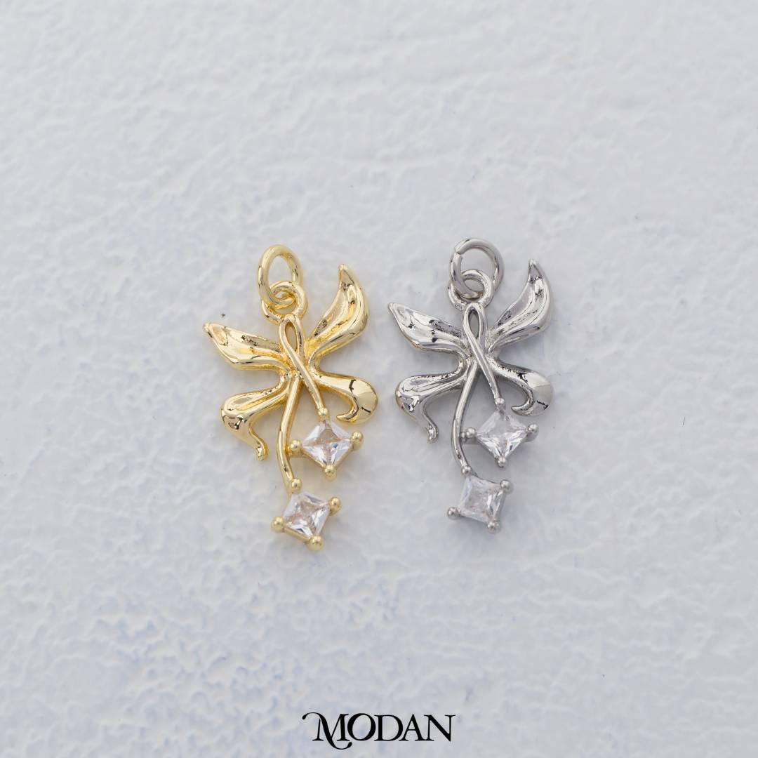 Butterfly Ribbon Shaped Charm DIY Charm Liontin Kupu - Kupu Pita Hypoallergenic Gold Filled