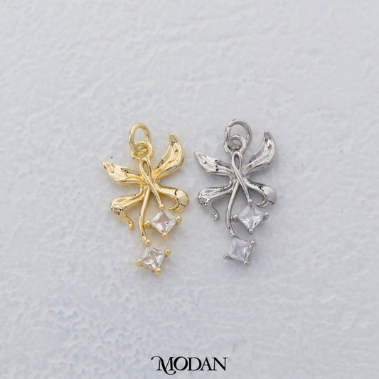 Butterfly Ribbon Shaped Charm DIY Charm Liontin Kupu - Kupu Pita Hypoallergenic Gold Filled