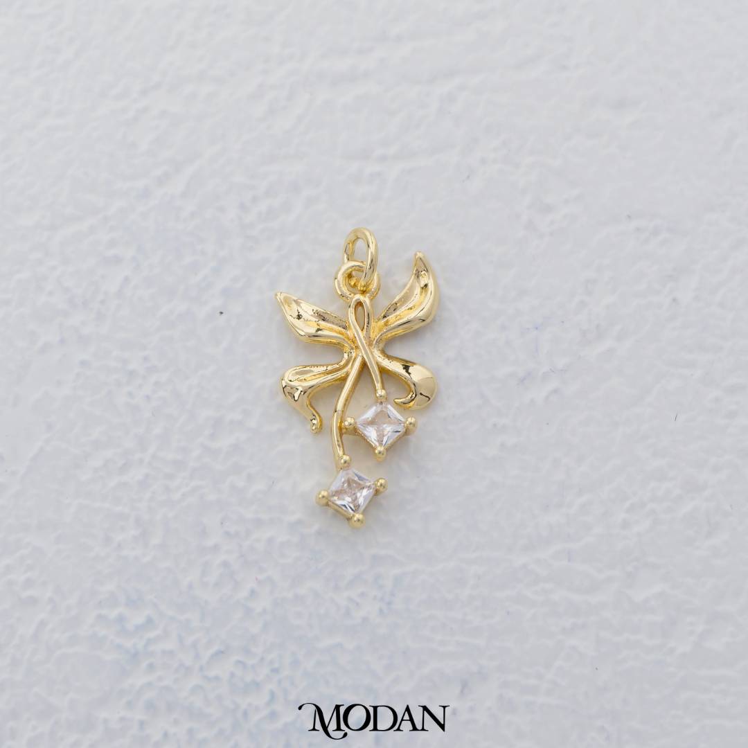 Butterfly Ribbon Shaped Charm DIY Charm Liontin Kupu - Kupu Pita Hypoallergenic Gold Filled