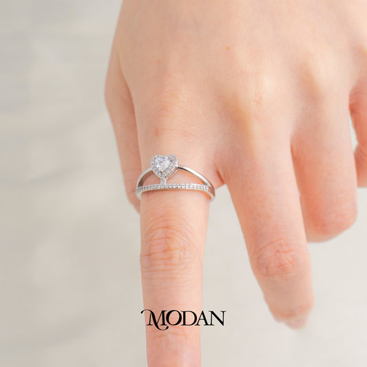 Sweet Heart Solitaire Ring Cincin Pesta Hati Micro Pave Band Hypoallergenic Gold Plated