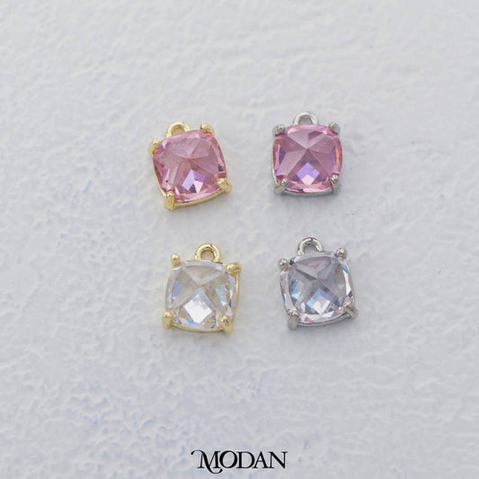 Clear and Pink Radiant Cut Square Zirconia DIY Charm Liontin Berlian Persegi Hypoallergenic Gold Filled