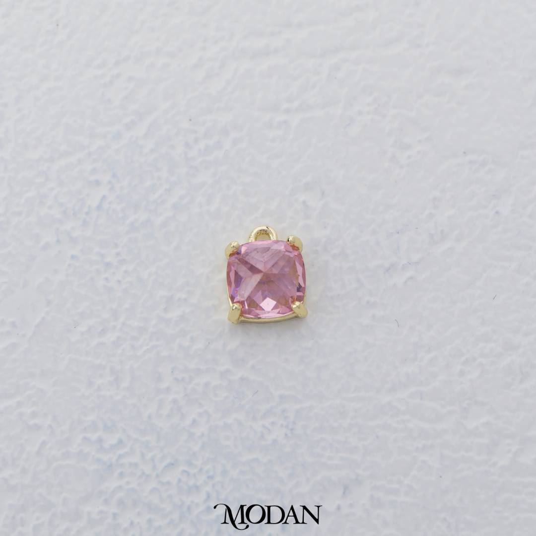 Clear and Pink Radiant Cut Square Zirconia DIY Charm Liontin Berlian Persegi Hypoallergenic Gold Filled