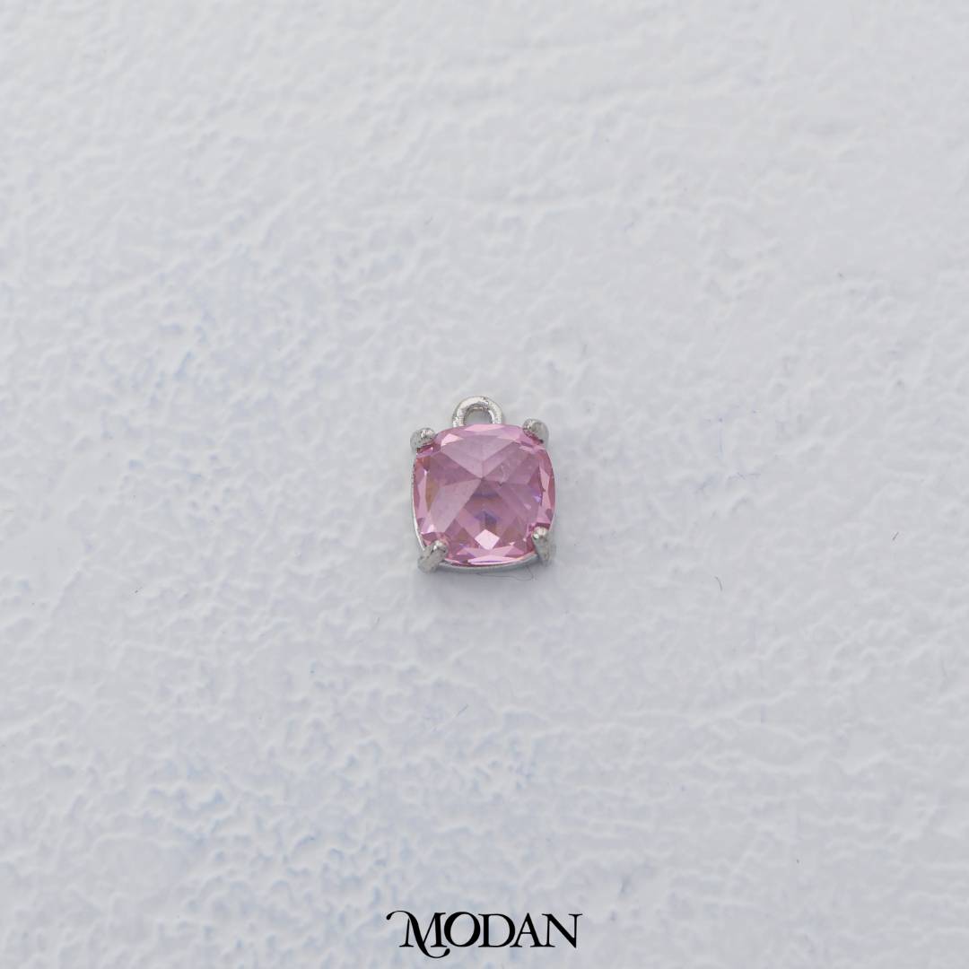 Clear and Pink Radiant Cut Square Zirconia DIY Charm Liontin Berlian Persegi Hypoallergenic Gold Filled