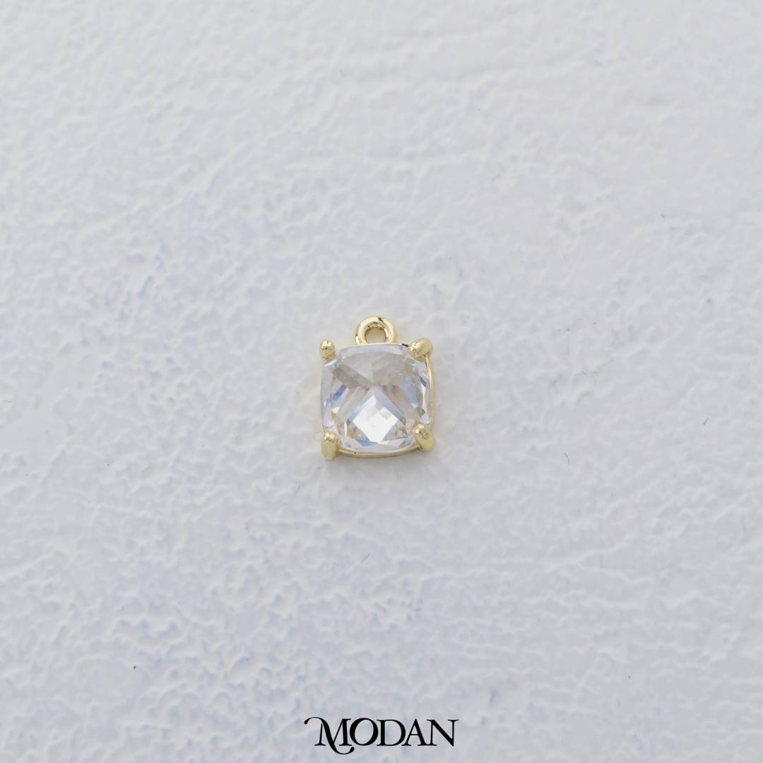 Clear and Pink Radiant Cut Square Zirconia DIY Charm Liontin Berlian Persegi Hypoallergenic Gold Filled