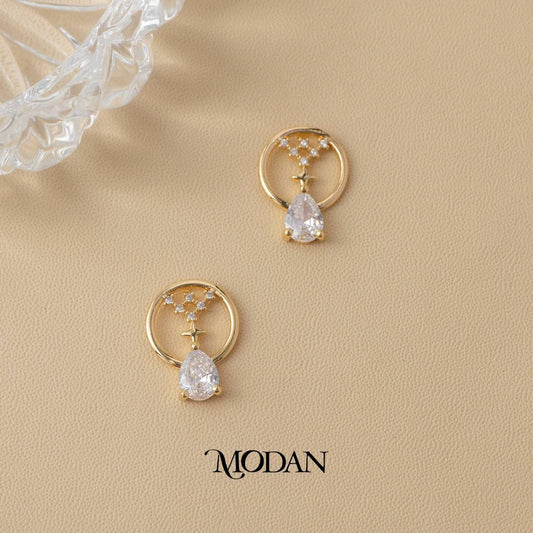 (19mm) Solitaire Teardrop Circle Drop Stud Earrings Anting Bulat Hypoallergenic Gold Plated
