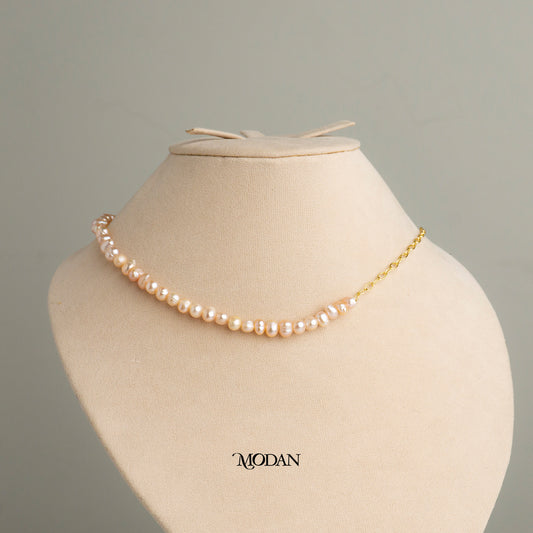 40cm Lavender Freshwater Beaded Paperclip Necklace Kalung Mutiara Air Tawar Hypoallergenic Gold Plated