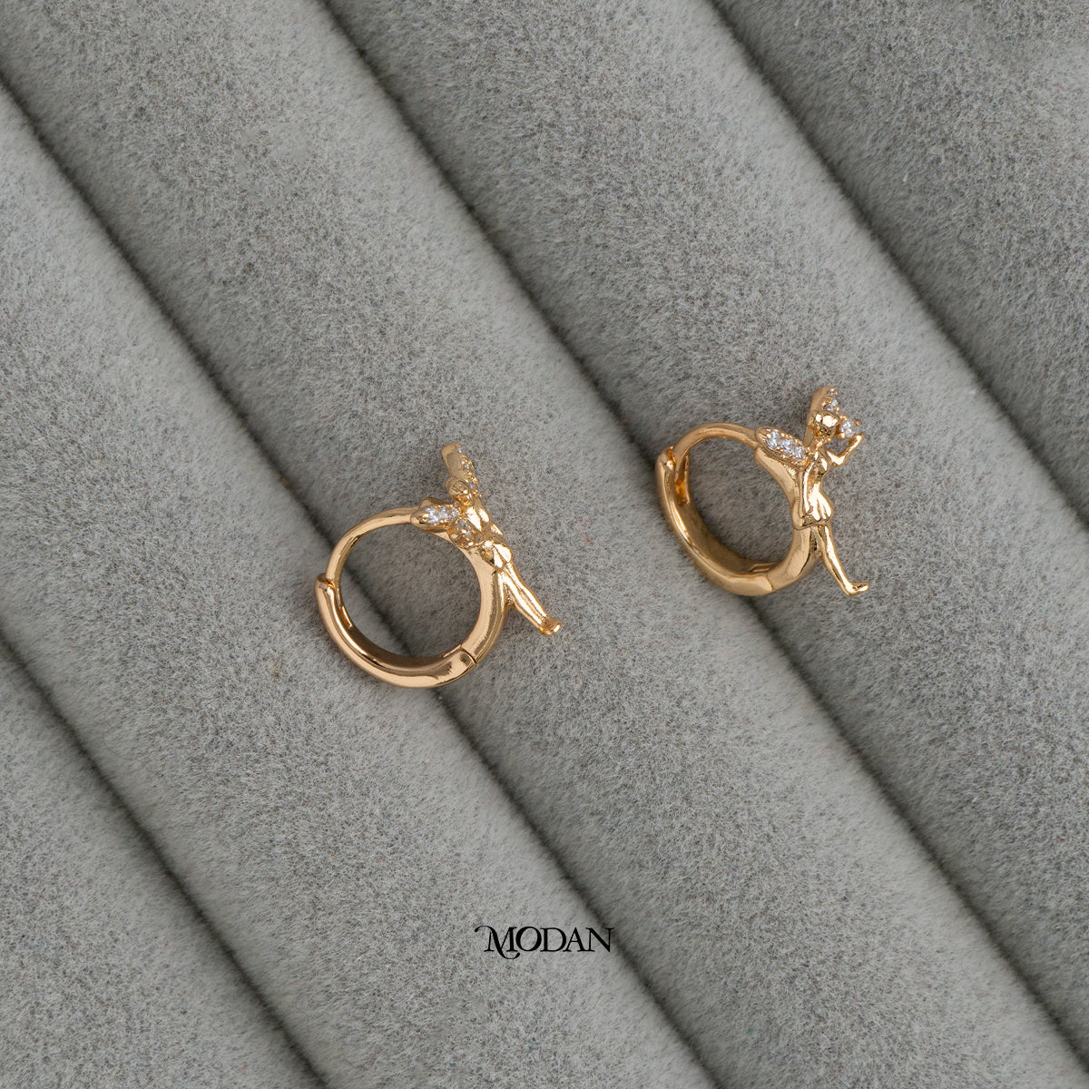 (14mm) Rose Gold Fairy Tale Hoop Earrings Anting Bentuk Peri Hypoallergenic Gold Plated