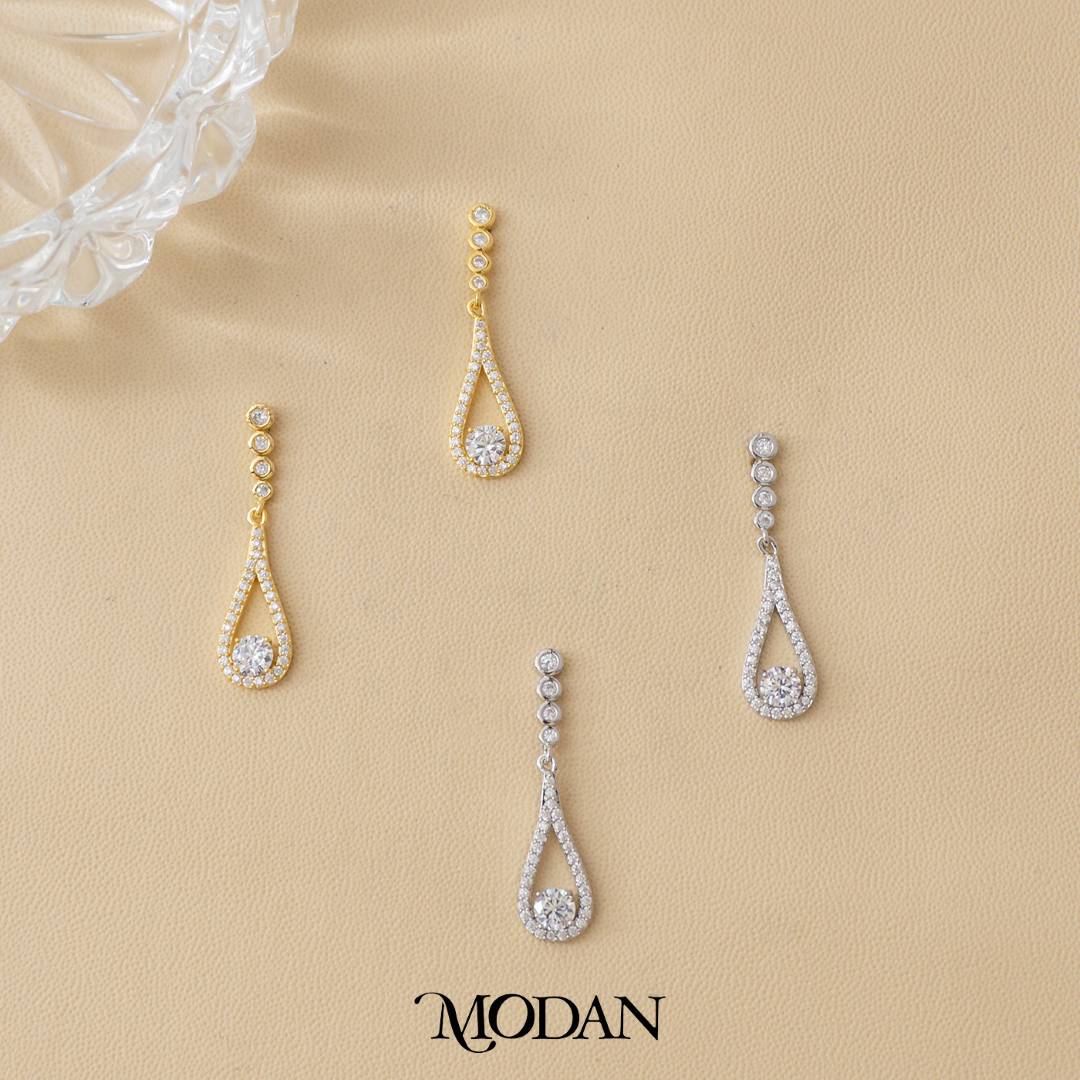 (29mm) Bridal Micro Paved Zirconia Open Teardrop Stud Earrings Anting Pesta Tetes Air Mata Hypoallergenic Gold Plated