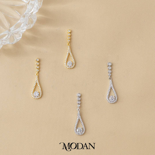 Bridal Micro Paved Zirconia Open Teardrop Stud Earrings Anting Pesta Tetes Air Mata Hypoallergenic Gold Filled