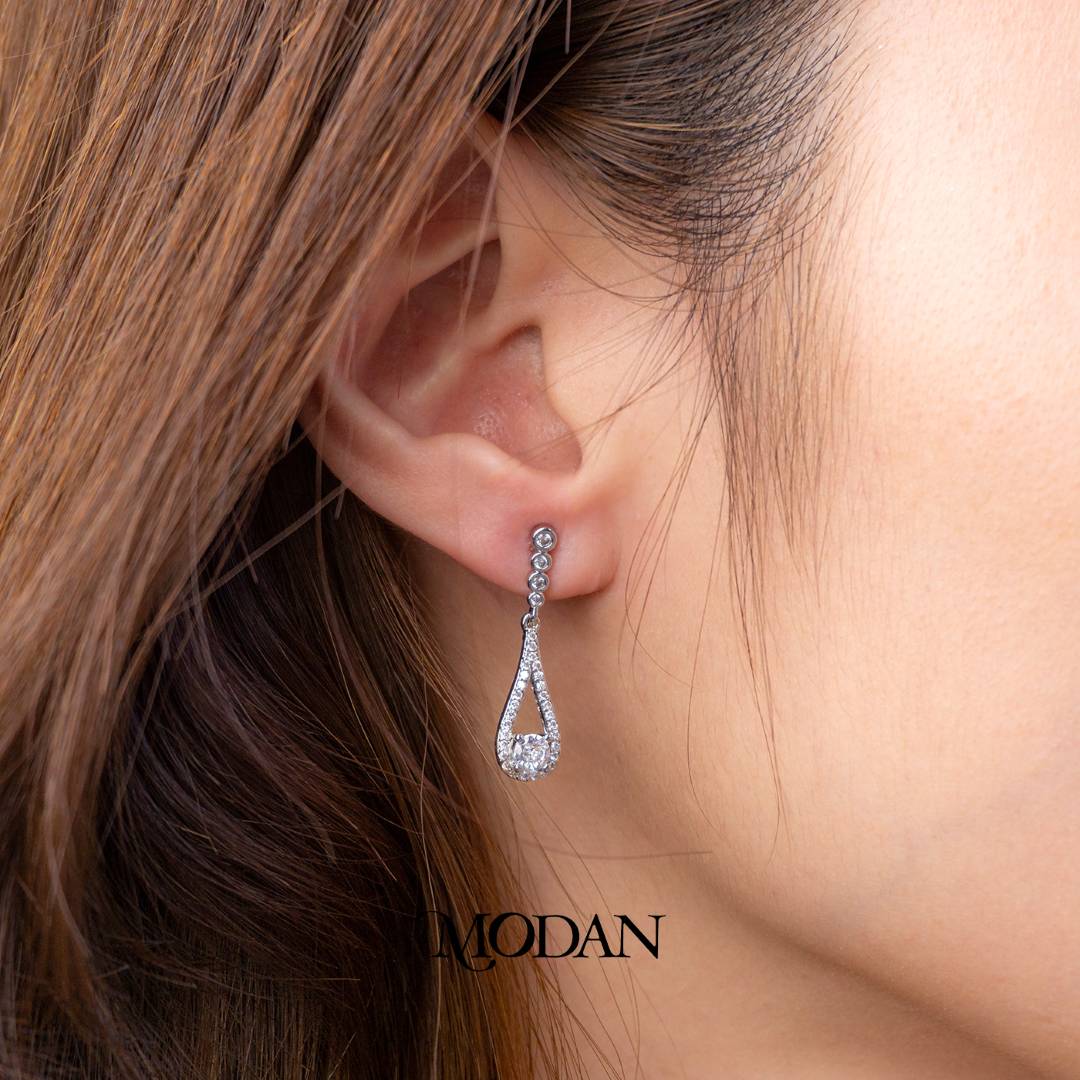 Bridal Micro Paved Zirconia Open Teardrop Stud Earrings Anting Pesta Tetes Air Mata Hypoallergenic Gold Filled